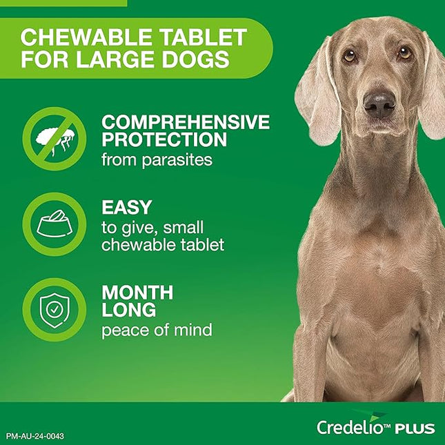 Credelio Plus Dog Flea and Tick Treatment, Single Pack, Ticks, Fleas, Mites, Heartworm & Worms Parasite Protection, in The Smallest Monthly Chewable Tablet for Dogs > 11-22 kg, 1 Pack