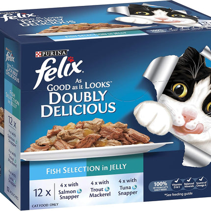 FELIX As Good As It Looks Adult Wet Cat Food Fish Selection in Jelly 60x85g