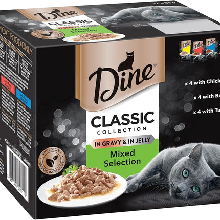 Dine Classic Collection Wet Cat Food Mixed Selection in Gravy & in Jelly 85g Pouch 60 Pack