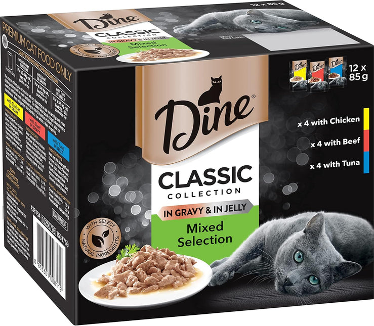 Dine Classic Collection Wet Cat Food Mixed Selection in Gravy & in Jelly 85g Pouch 60 Pack