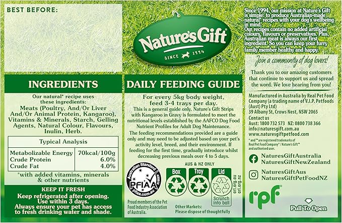 Nature's Gift Adult Wet Dog Food, Strips with Kangaroo in Gravy 6x100g (Pack of 2)