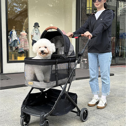ROODO 2026 Upgraded Version 3-in-1 Dog Cat Stroller with Detachable Carrier Folding Lightweight Portable Travel Pet Gear All-Terrain Puppy Doggie Kitty Bunny Stroller for 35 lbs(Grey Lattice)