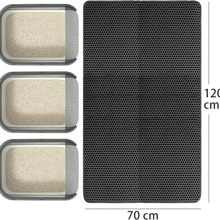 Cat Litter Mat Cat Litter Trapping Mat, Honeycomb Double Layer Design, Urine and Water Proof Material, Scatter Control, Less Waste, Easier to Clean,Washable (Black, 120 * 70 cm)