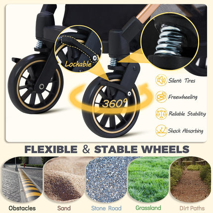 Pet Stroller for Small Dogs Cats, 6 Shock Absorption System | One Touch Folding