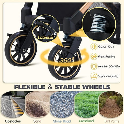 Dog Stroller for Small Medium Dogs Up to 50lbs, Lightweight Pet Stroller for Dogs Cats with 6 Shock Absorption System, Detachable Carrier Suitable for Car Seat & Hand Carry, Safe Outings