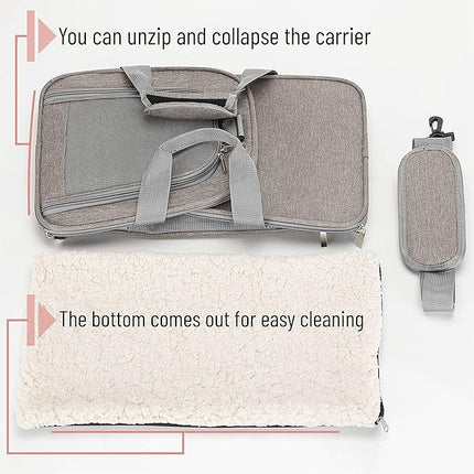 Soft-Sided Cat/Dog/Pet Carrier, Collapsible Pets Travel Carriers for Big Cats/Small Dogs with Shoulder Strap & Removable Mat, Mesh Puppy Carry Bag, Up to 16 Lbs, TSA Airline Approved(Gray)