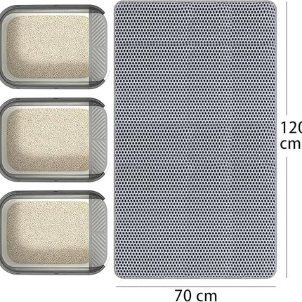 Cat Litter Mat Cat Litter Trapping Mat, Honeycomb Double Layer Design, Urine and Water Proof Material, Scatter Control, (Grey, 120 * 70 cm)