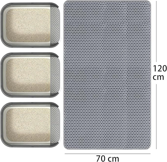 Cat Litter Mat Cat Litter Trapping Mat, Honeycomb Double Layer Design, Urine and Water Proof Material, Scatter Control, (Grey, 120 * 70 cm)