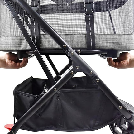 ROODO 2026 Upgraded Version 3-in-1 Dog Cat Stroller with Detachable Carrier Folding Lightweight Portable Travel Pet Gear All-Terrain Puppy Doggie Kitty Bunny Stroller for 35 lbs(Grey Lattice)