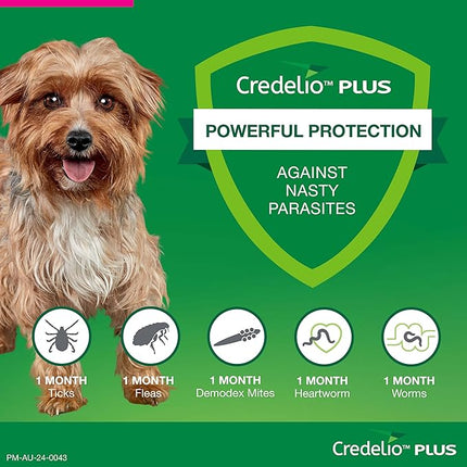 Credelio Plus Dog Flea and Tick Treatment, Single Pack, Ticks, Fleas, Mites, Chewable Tablet for Dogs > 2.8-5.5 kg, 1 Pack