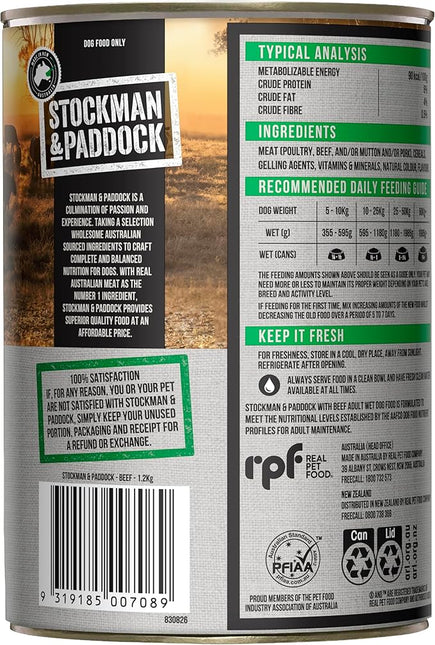 Stockman & Paddock Adult Wet Dog Food, Beef 6x1.2Kg