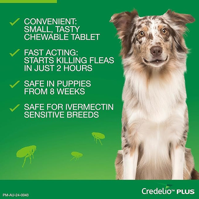 Credelio Plus Dog Flea and Tick Treatment, Single Pack, Ticks, Fleas, Mites, Heartworm & Worms Parasite Protection, in The Smallest Monthly Chewable Tablet for Dogs > 11-22 kg, 1 Pack