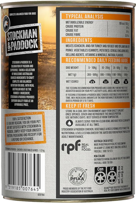 Stockman & Paddock Adult Wet Dog Food, Chicken with Vegetables & Rice 6x1.2Kg