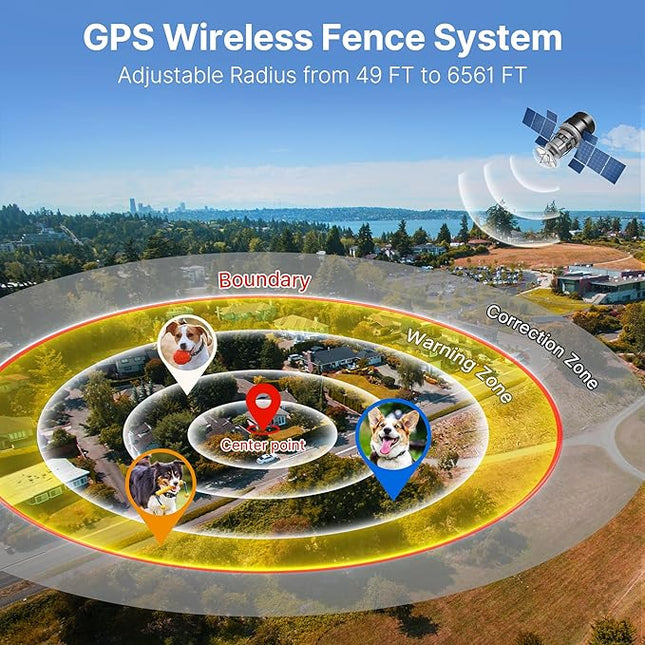 GPS Wireless Dog Fence, Electric Fence for Dogs | Circular Boundary from 49 to 6561 ft | Outdoor Use Only