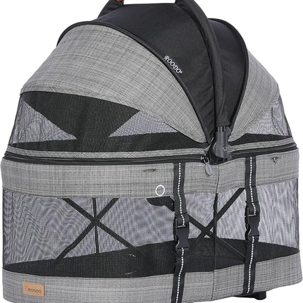 ROODO 2026 Upgraded Version 3-in-1 Dog Cat Stroller with Detachable Carrier Folding Lightweight Portable Travel Pet Gear All-Terrain Puppy Doggie Kitty Bunny Stroller for 35 lbs(Grey Lattice)