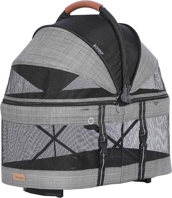 ROODO 2026 Upgraded Version 3-in-1 Dog Cat Stroller with Detachable Carrier Folding Lightweight Portable Travel Pet Gear All-Terrain Puppy Doggie Kitty Bunny Stroller for 35 lbs(Grey Lattice)