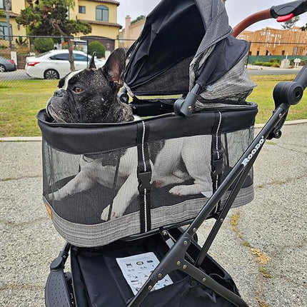 ROODO 2026 Upgraded Version 3-in-1 Dog Cat Stroller with Detachable Carrier Folding Lightweight Portable Travel Pet Gear All-Terrain Puppy Doggie Kitty Bunny Stroller for 35 lbs(Grey Lattice)
