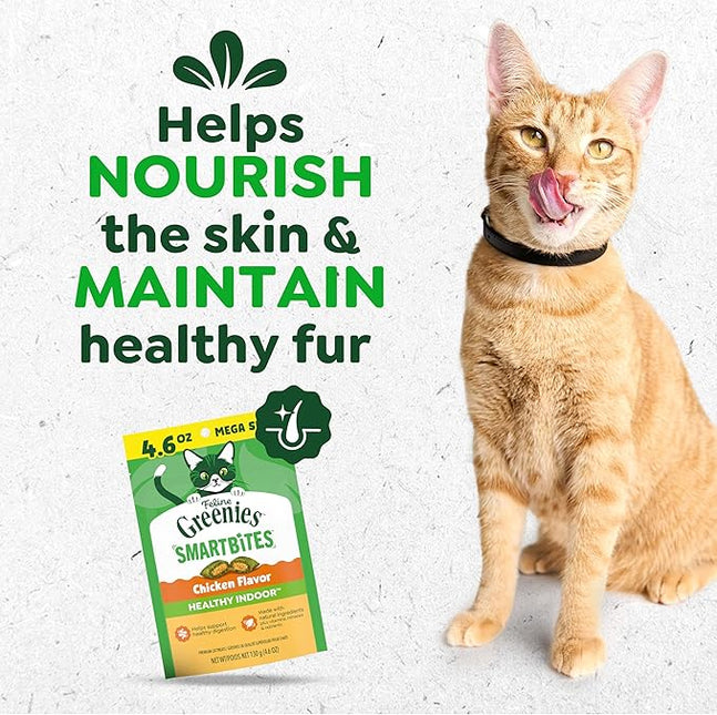 FELINE GREENIES SMARTBITES Hairball Control Natural Cat Treats Chicken Flavor, (10) 4.6 oz. Pouches