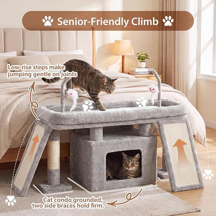 Heybly Cat Tree Extra-Long & Stable 2 Adjustable Scratch Boards, Light Gray