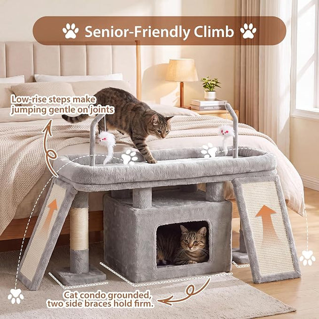 Heybly Cat Tree Extra-Long & Stable 2 Adjustable Scratch Boards, Light Gray