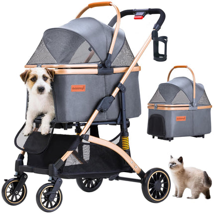Pet Stroller for Small Dogs Cats, 6 Shock Absorption System | One Touch Folding