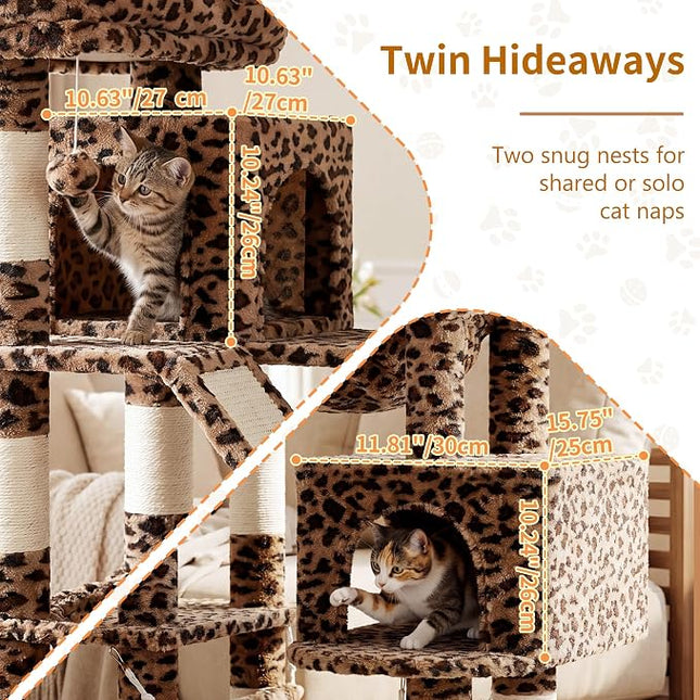 Heybly Cat Tree, 71-Inch-Tall Tower for Indoor Cats with 2 Perches HCT034BW