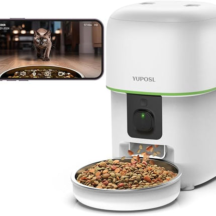 Yuposl Automatic Cat Feeder with Camera, 2L Automatic Cat Feeder, 5G WiFi APP Control, 1080P HD Video Night Vision, 1-16 Meals, 1-99 Portions