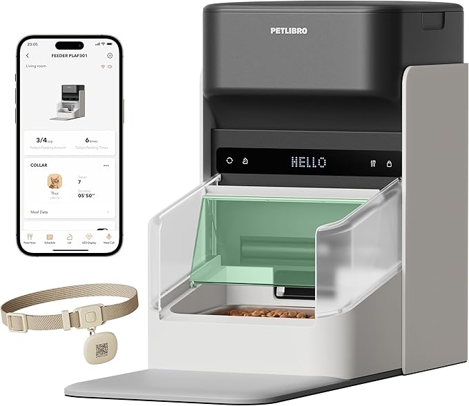 PETLIBRO One RFID Automatic Cat Feeder, Collar-Activated Selective Feeding for Multi-Cat Households, Stops Food Stealing, App Remote Control, Adjustable Lid, 3L White