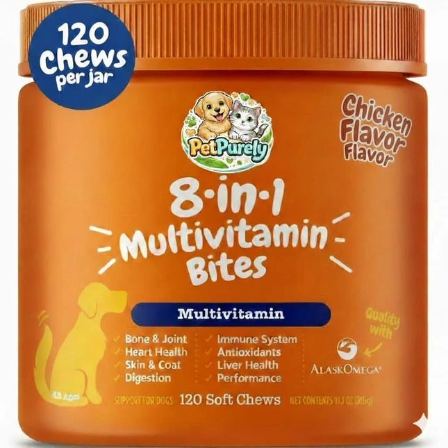 Dog Multivitamin, Chewable Dog Vitamins and Supplements for Hip & Joints, Skin & Coat, Omega 3 Fish Oil for Dogs- Chicken- 120ct