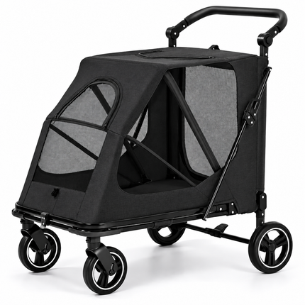 Large Dog Stroller Foldable Pet Pram with Mesh Windows Black