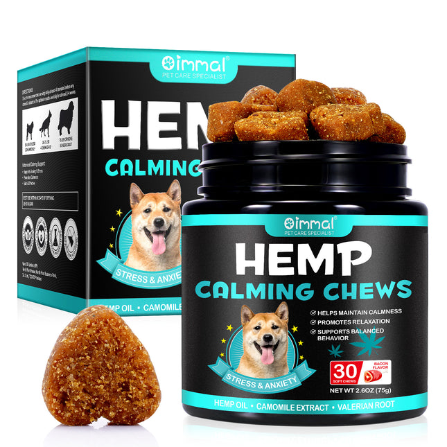 Hemp Calming Chews for Dogs – Natural Stress & Anxiety Relief, Promotes Relaxation, Supports Calm Behavior, Hemp Oil, Chamomile, Valerian Root & L-Theanine, Bacon Flavor, 30 Soft Chews