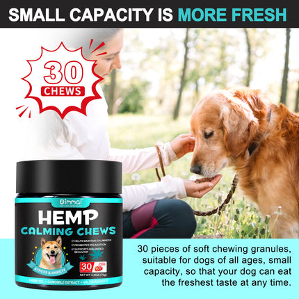 Hemp Calming Chews for Dogs – Natural Stress & Anxiety Relief, Promotes Relaxation, Supports Calm Behavior, Hemp Oil, Chamomile, Valerian Root & L-Theanine, Bacon Flavor, 30 Soft Chews
