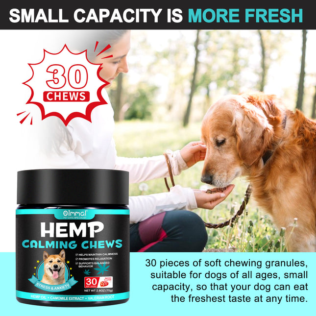 Hemp Calming Chews for Dogs – Natural Stress & Anxiety Relief, Promotes Relaxation, Supports Calm Behavior, Hemp Oil, Chamomile, Valerian Root & L-Theanine, Bacon Flavor, 30 Soft Chews
