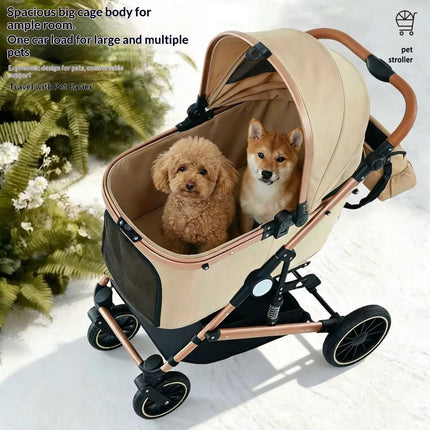 Luxury Pet Stroller with Spacious Comfort, Built- In Cooling Fan & Detachable,Beige Colour
