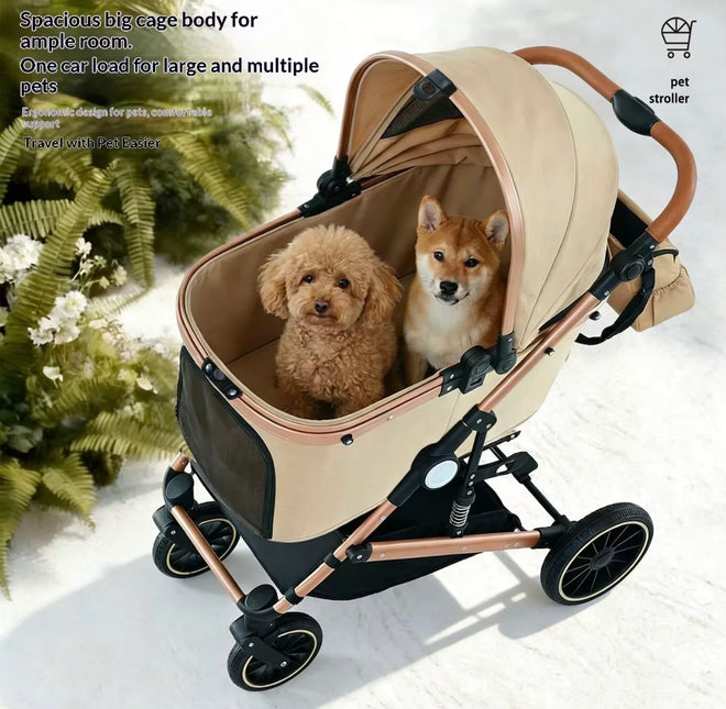 Luxury Pet Stroller with Spacious Comfort, Built- In Cooling Fan & Detachable,Beige Colour