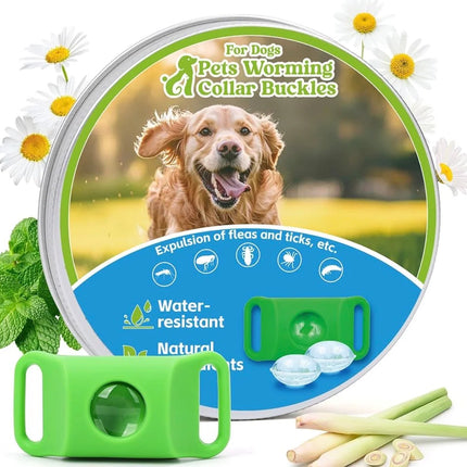 Natural Flea and Tick Prevention Dog Tag – Waterproof Collar Pendant with 4 Extra Refills, Green, Safe for All Breeds