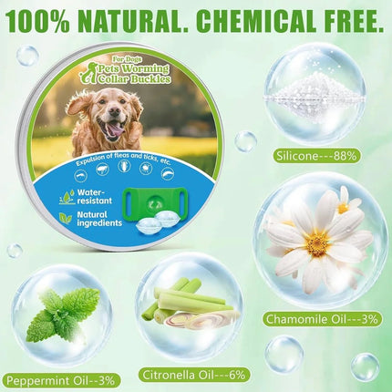 Natural Flea and Tick Prevention Dog Tag – Waterproof Collar Pendant with 4 Extra Refills, Green, Safe for All Breeds