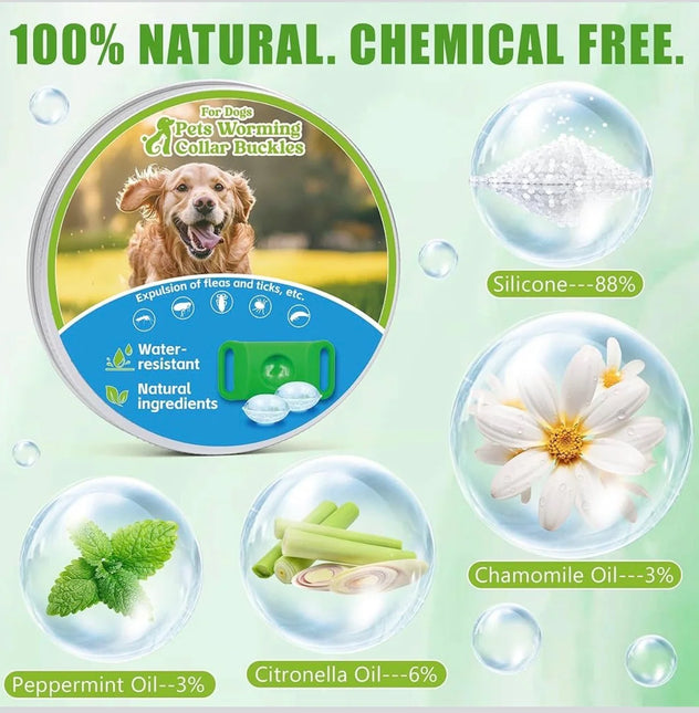 Natural Flea and Tick Prevention Dog Tag – Waterproof Collar Pendant with 4 Extra Refills, Green, Safe for All Breeds