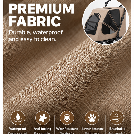 Large Dog Stroller Foldable Pet Pram with Mesh Windows Coffee Brown