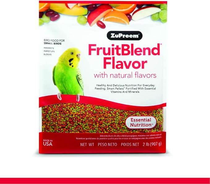 Zupreem Bird Seed, Fruitblend Parrots Food, Daily Bird Food for Dove, Core Nutrition for Small Birds, Made in USA, Parakeet Food, Budgie Food, 907g