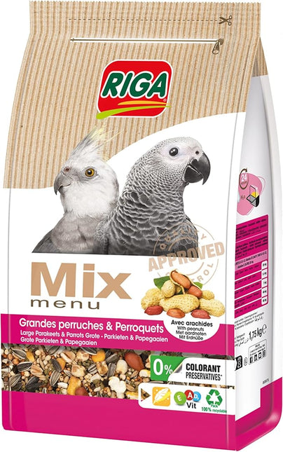Riga - Menu Mix Large Parakeets & Parrots - Bird Food - 20 Ingredients - Peanuts - 1.75 kg