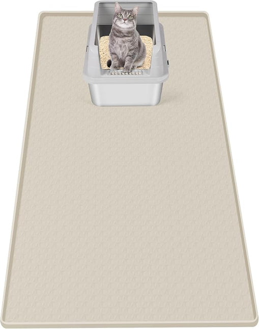 Cat Litter Mat, Extra Large 130 x 65 cm Silicone Mat Litter Trapping Mat for Scatter Control, Soft on Kitty Paws, Easy to Clean (Beige)