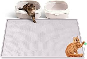 Large Cat Litter Mat with Toy Ball, 38'' x 25'' Silicone Cat Litter Trapping Mat