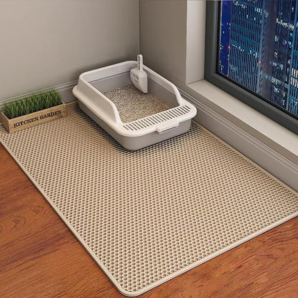 Cat Litter Mat Cat Litter Trapping Mat, Honeycomb Double Layer Design, Urine and Water Proof Material, Scatter Control, Less Waste, Easier to Clean,Washable (Black, 120 * 70 cm)