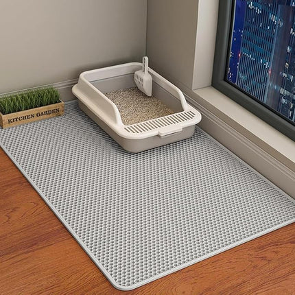 Cat Litter Mat Cat Litter Trapping Mat, Honeycomb Double Layer Design, Urine and Water Proof Material, Scatter Control, (Grey, 120 * 70 cm)