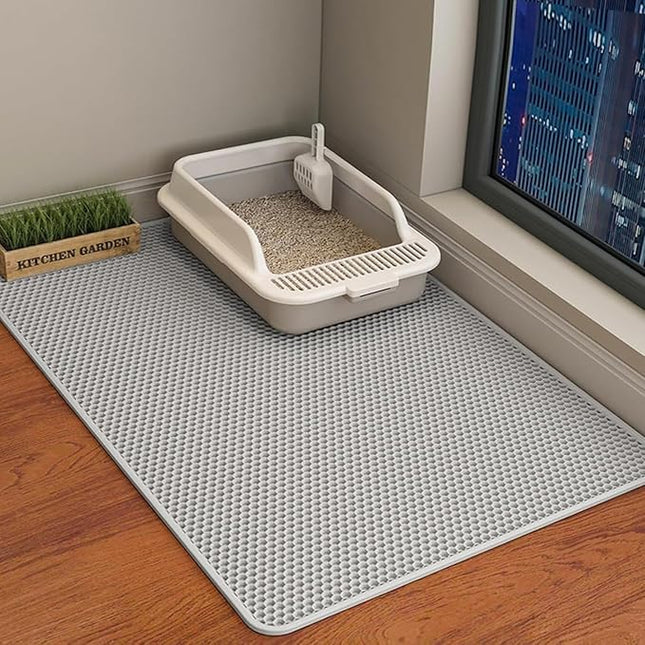 Cat Litter Mat Cat Litter Trapping Mat, Honeycomb Double Layer Design, Urine and Water Proof Material, Scatter Control, (Grey, 120 * 70 cm)