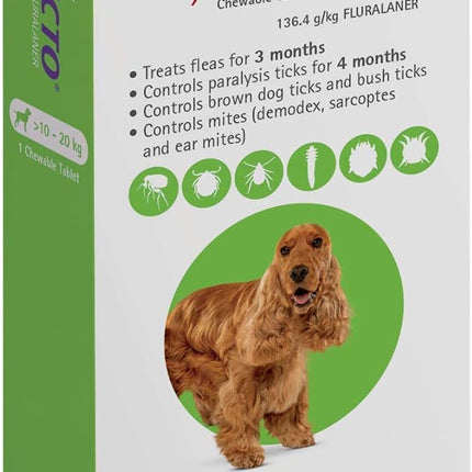 BRAVECTO For Medium Dogs 10 to 20 Kg Green Pack 1 Chew