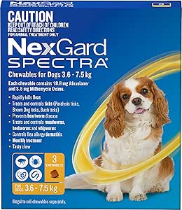 NexGard Spectra For Small Dogs (3.6-7.5 kg) 3 pack - Flea, Tick, Mite, Heartworm & Intestinal Worm Protection Chews for Dogs