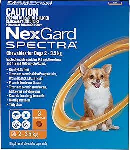 Nexgard, Flea, Tick & Worming Monthly Chew, Spectra, Dog, 2-3.5kg, 3pk