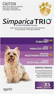 Simparica Fleas and Tick Chewable Tablets for Extra Small 2.6-5 kg Dog, Purple (Pack of 3)